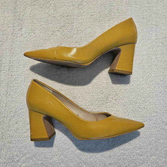 Zara Yellow Block Heels Size 9 Office Chunky Minimalist Retro Y2K Office Casual - Picture 2 of 10